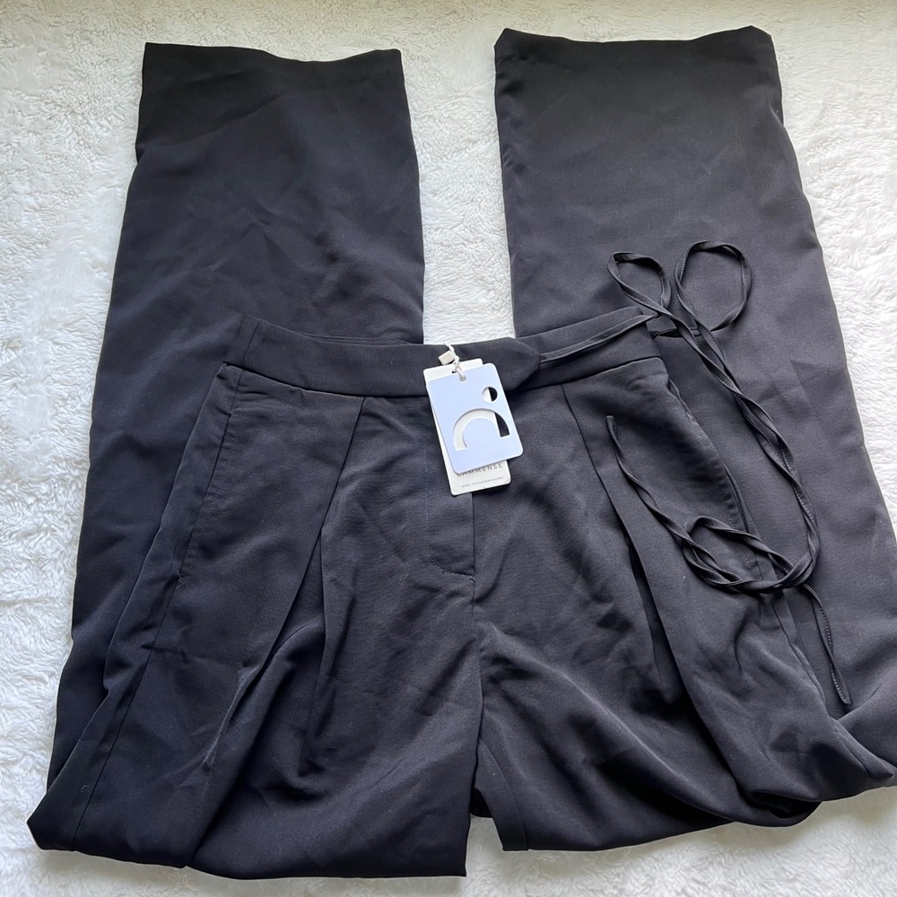 Commense Black Wide Leg Pleated High Rise Trousers Pants OA230526069 Small NWT - Picture 4 of 14